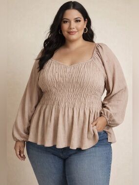 Arula for Xquisite You bohemian style, Long Sleeve  Peplum Fitted Blouse, SZ 2X